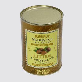 Mini marrons au sirop en faisselle - Poids net total : 1,3kg - Poids net de l'unité : 0,6 kg - Carton de 6 boîtes - DLUO : 36 mois - REF : 110 