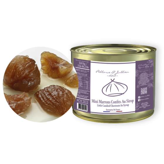 Small candied chestnut in syrup 3/1 • 1,650 kg Net of fruit • Package box of 8 • BBD 36 months