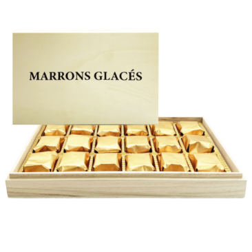Wooden box 18 Marrons glacés • 360 g • Package box of 8 • BBD 60/90 days