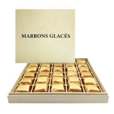 Wooden box 30 Marrons glacés • 600 g • Package box of 5 • BBD 60/90 days