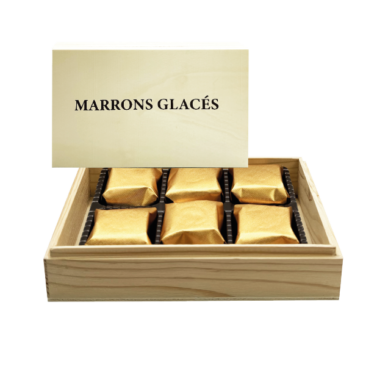 Wooden box 6 Marrons glacés • 120g • Package box of 12 • BBD 60/90 days