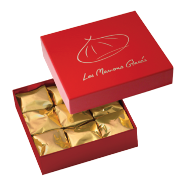 Red box of 9 Napoli candied chestnuts wrapped in gold paper • 190 g • Package box of 6 • BBD 180 days