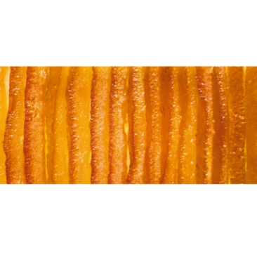 Straight candied orange slivers • packed in strips • 1 kg • 7,5/8 cm • Package box of 10 • BBD 12 months