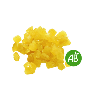 Organic candied lemon cubes • 2,5 kg • 9x9 mm • Package box of 5 • BBD 12 months