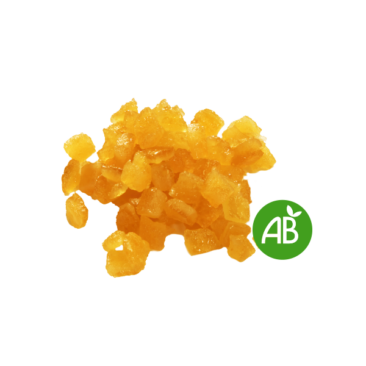 Organic candied orange cubes • 2,5 kg • 9x9 mm • Package box of 5 • BBD 12 months