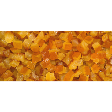 Candied orange cubes • 2,5 kg • 6x6 mm • Package box of 5 • BBD 12 months