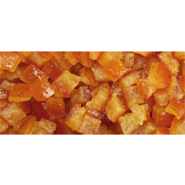 Candied orange cubes • 2,5 kg • 9x9 mm • Package box of 5 • BBD 12 months